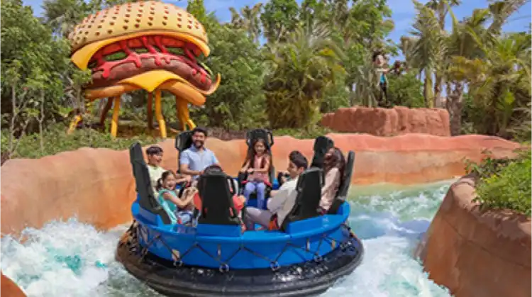 Image of young adults enjoying a ride in a water park in Dubai